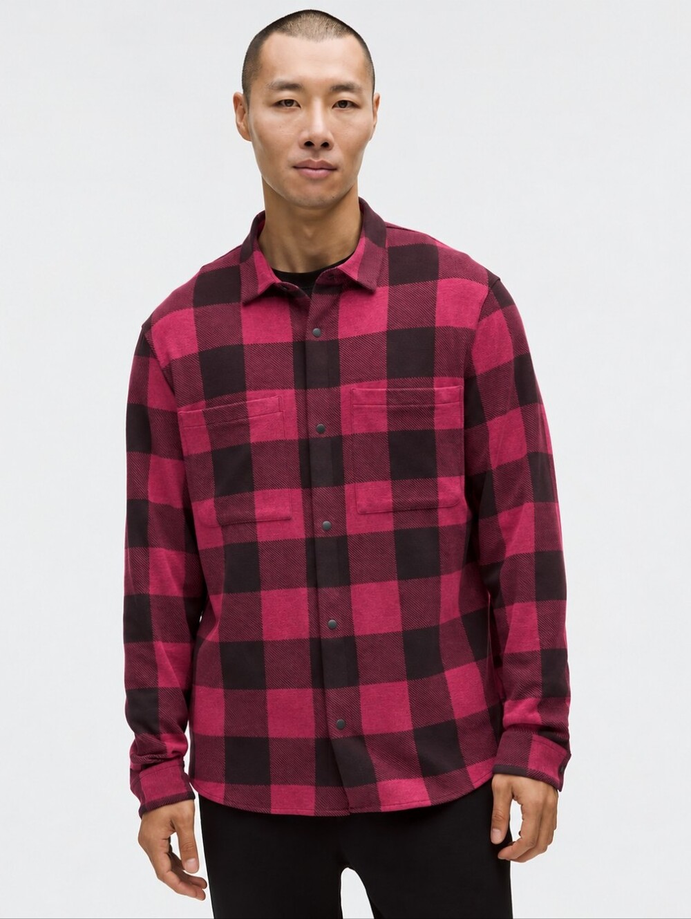 Lululemon Soft Knit Overshirt Check Plaid Burgundy Size XL